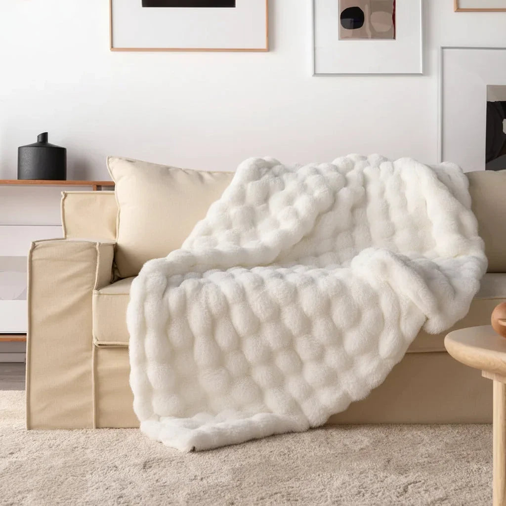 Faux Fur Sofa Throw Blanket with Long Pile and Knit Non-Slip Backing | Luxe Faux Fur That Stays Put | Throw Blankets