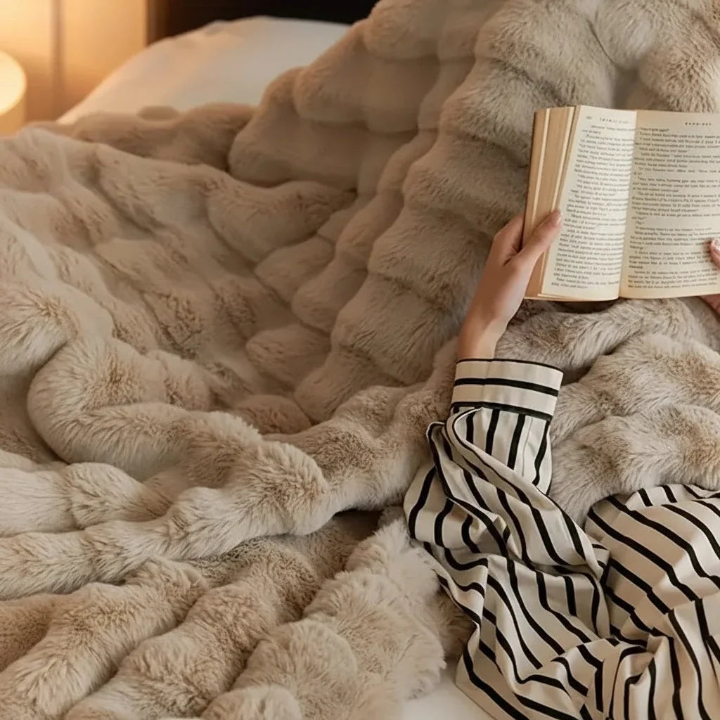 Faux Fur Sofa Throw Blanket with Long Pile and Knit Non-Slip Backing | Luxe Faux Fur That Stays Put | Throw Blankets