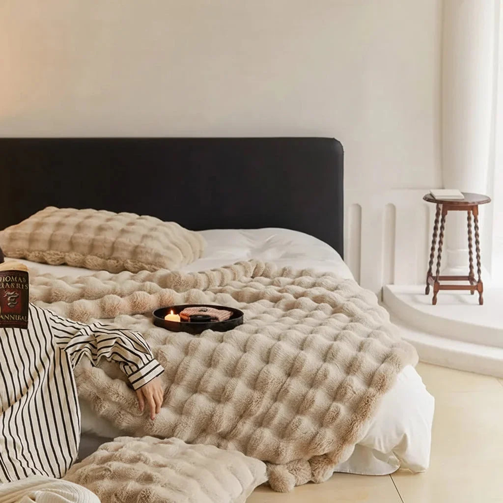 Faux Fur Sofa Throw Blanket with Long Pile and Knit Non-Slip Backing | Luxe Faux Fur That Stays Put | Throw Blankets