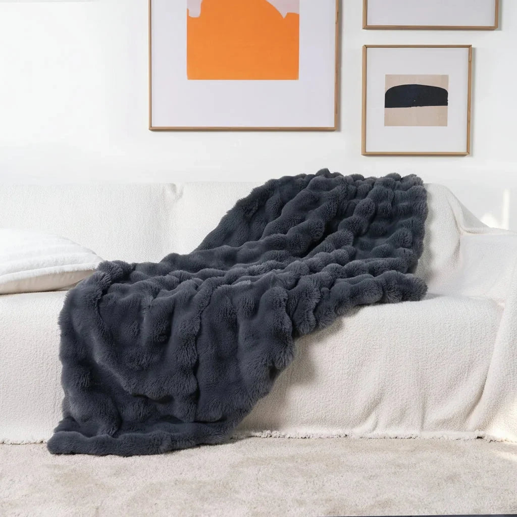 Faux Fur Sofa Throw Blanket with Long Pile and Knit Non-Slip Backing | Luxe Faux Fur That Stays Put | Throw Blankets