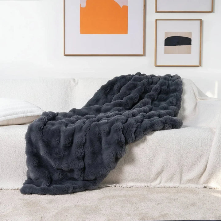 Faux Fur Sofa Throw Blanket with Long Pile and Knit Non-Slip Backing | Luxe Faux Fur That Stays Put | Throw Blankets