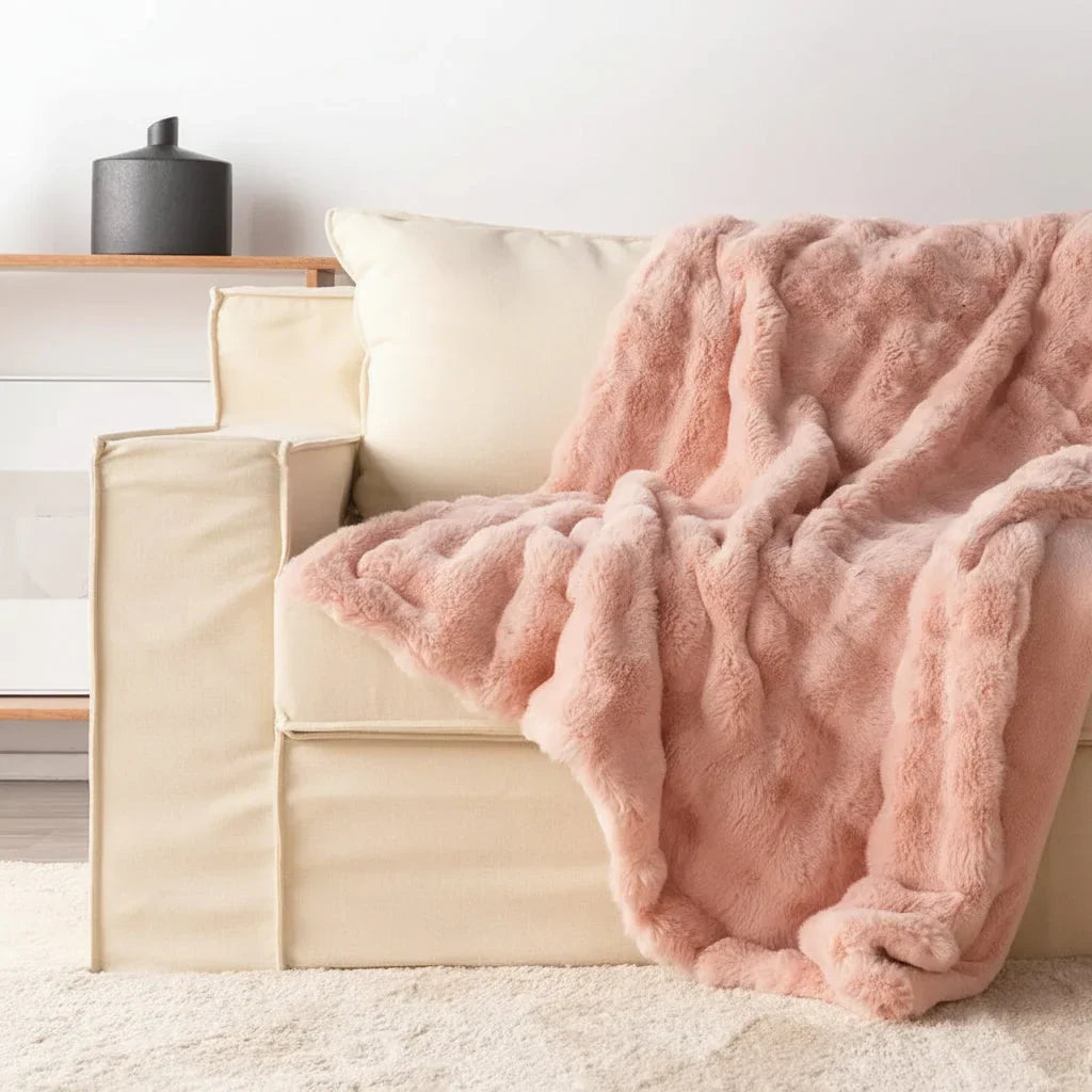 Faux Fur Sofa Throw Blanket with Long Pile and Knit Non-Slip Backing | Luxe Faux Fur That Stays Put | Throw Blankets