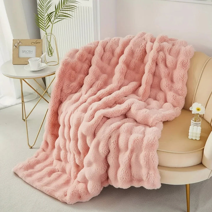 Faux Fur Sofa Throw Blanket with Long Pile and Knit Non-Slip Backing | Luxe Faux Fur That Stays Put | Throw Blankets