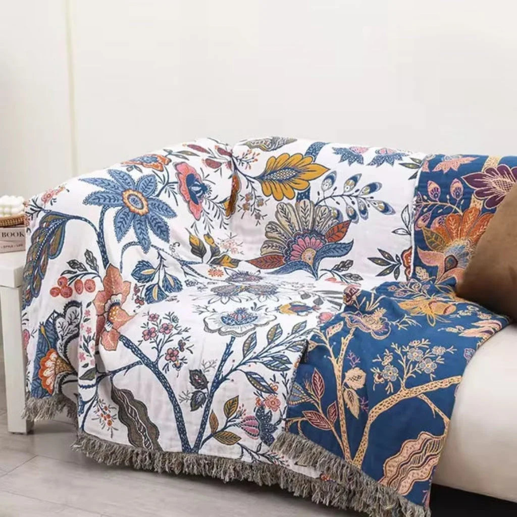 Lightweight Boho Floral Sofa Throw That Releases Heat | Cool Boho Throw for Summer | Throw Blankets