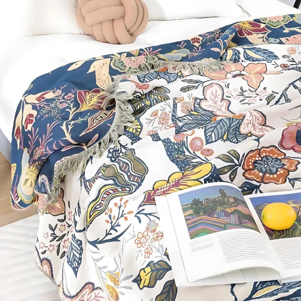 Lightweight Boho Floral Sofa Throw That Releases Heat | Cool Boho Throw for Summer | Throw Blankets