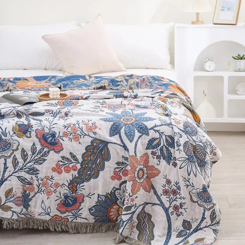 Lightweight Boho Floral Sofa Throw That Releases Heat | Cool Boho Throw for Summer | Throw Blankets