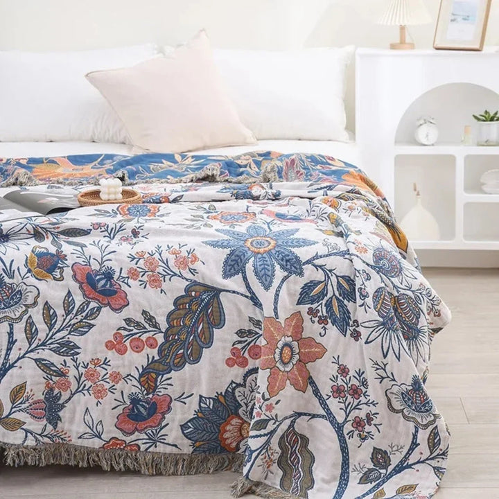 Lightweight Boho Floral Sofa Throw That Releases Heat | Cool Boho Throw for Summer | Throw Blankets