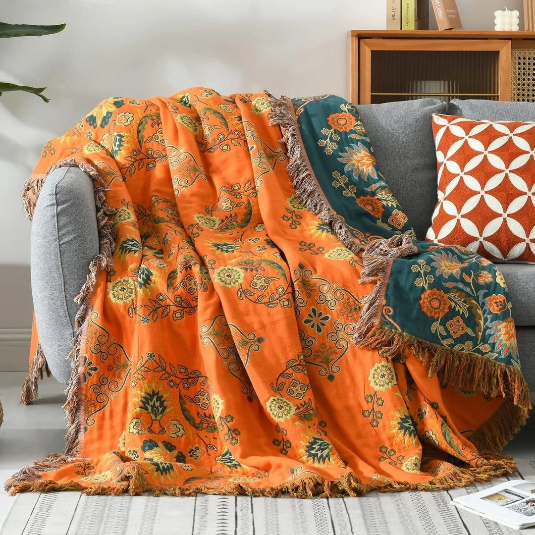 Reversible Floral Cotton Gauze Throw Blanket, Lightweight and Breathable | Breathable Gauze Warmth | Throw Blankets
