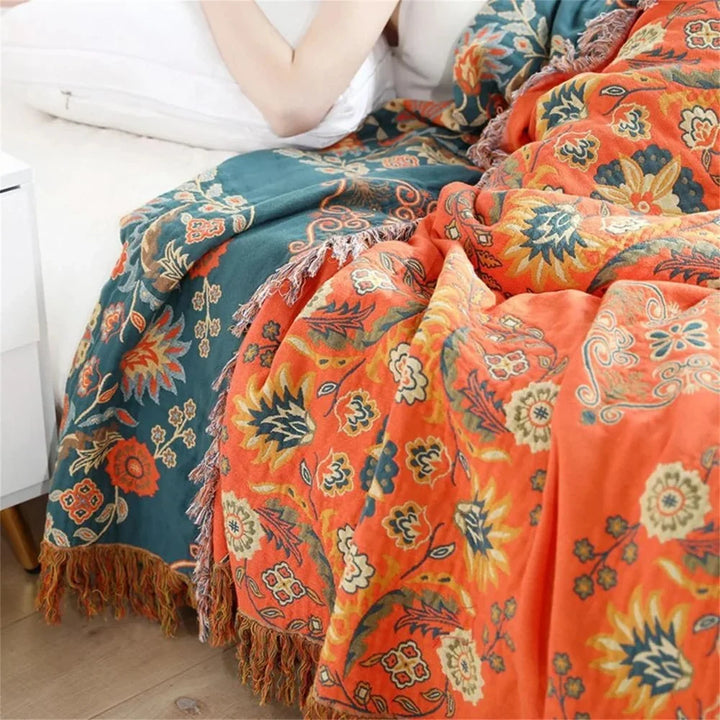Reversible Floral Cotton Gauze Throw Blanket, Lightweight and Breathable | Breathable Gauze Warmth | Throw Blankets