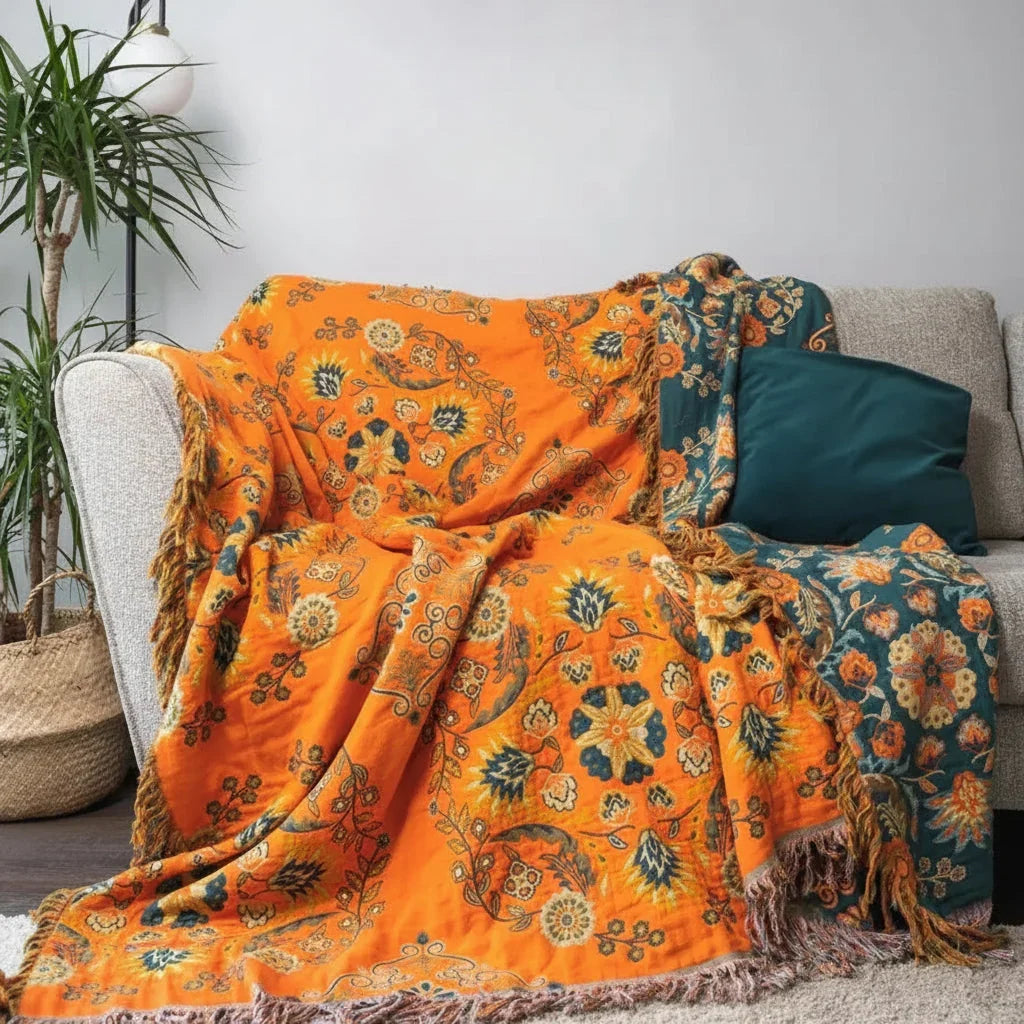 Reversible Floral Cotton Gauze Throw Blanket, Lightweight and Breathable | Breathable Gauze Warmth | Throw Blankets