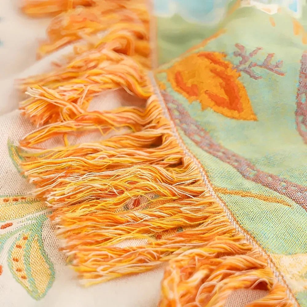 Hand-Knotted Fringe Throw Blanket with Muted Floral Boho Pattern | Boho Fringe Throw With Soft Drape | Throw Blankets