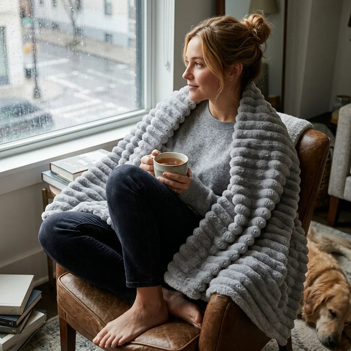 High-Loft Plush Throw Blanket with Dense Draught-Blocking Backing | Plush Loft That Blocks Draughts | Throw Blankets