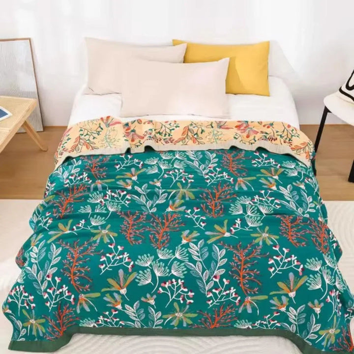 Raised Floral Embroidery-Effect Throw Blanket in Plush Cotton Blend | Raised Floral Texture for Bedrooms | Throw Blankets