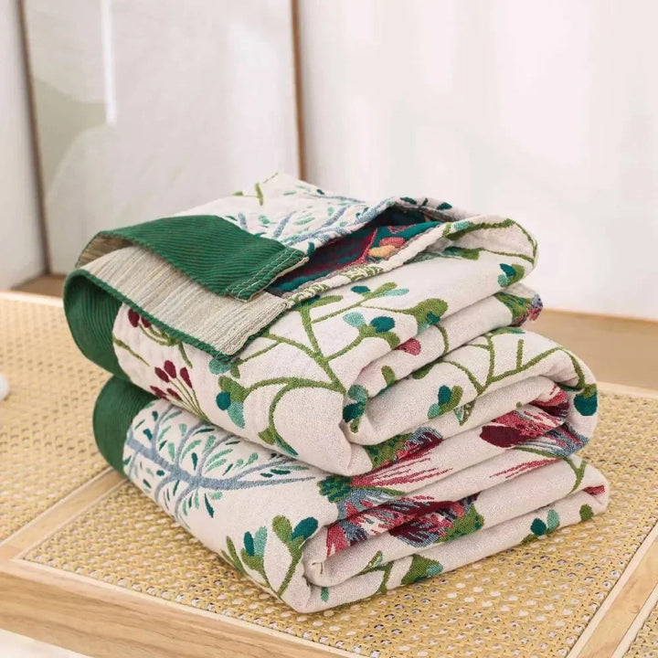 Raised Floral Embroidery-Effect Throw Blanket in Plush Cotton Blend | Raised Floral Texture for Bedrooms | Throw Blankets