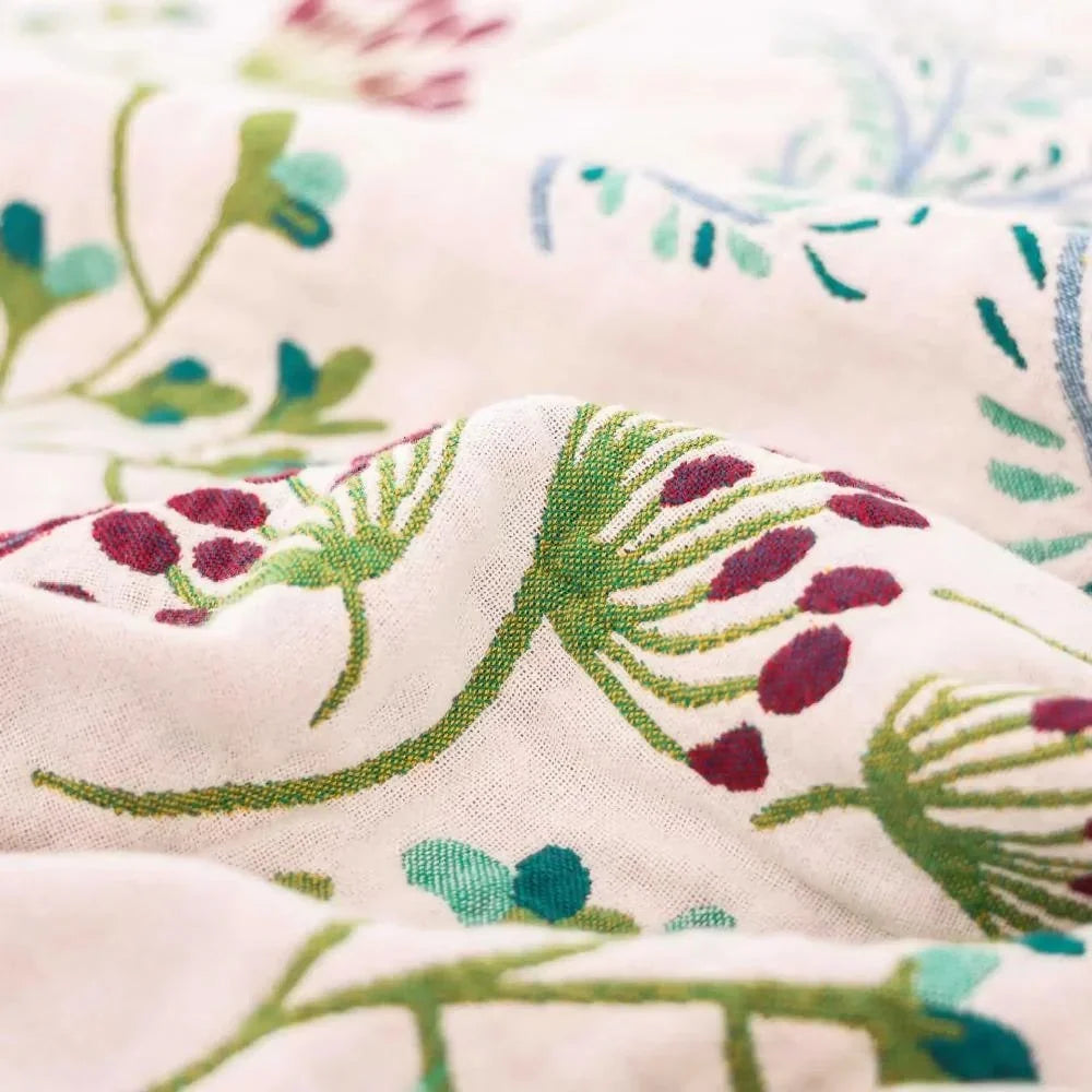 Raised Floral Embroidery-Effect Throw Blanket in Plush Cotton Blend | Raised Floral Texture for Bedrooms | Throw Blankets