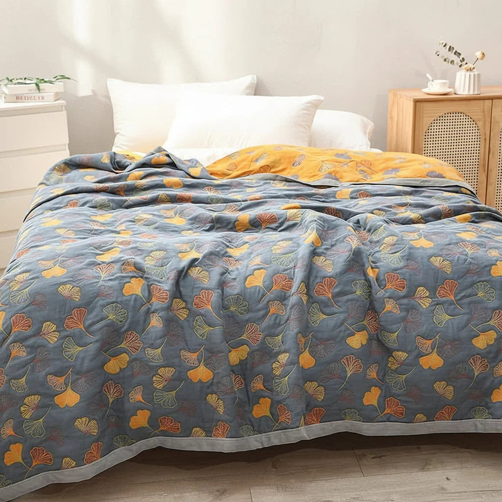 Reversible Jacquard Leaf Throw Blanket with Fringed Edges, 91 x 98 in | Large Reversible Jacquard Leaf Throw | Throw Blankets
