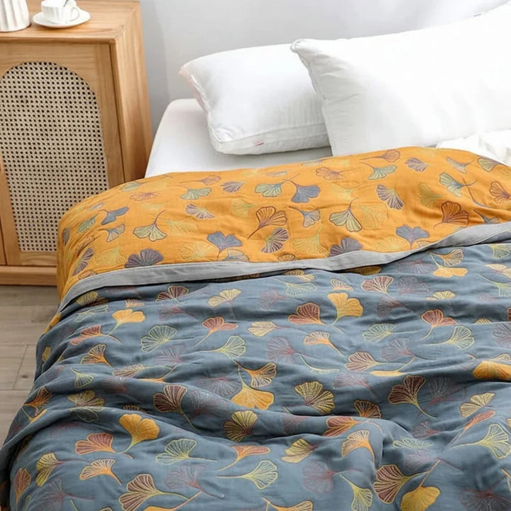 Reversible Jacquard Leaf Throw Blanket with Fringed Edges, 91 x 98 in | Large Reversible Jacquard Leaf Throw | Throw Blankets