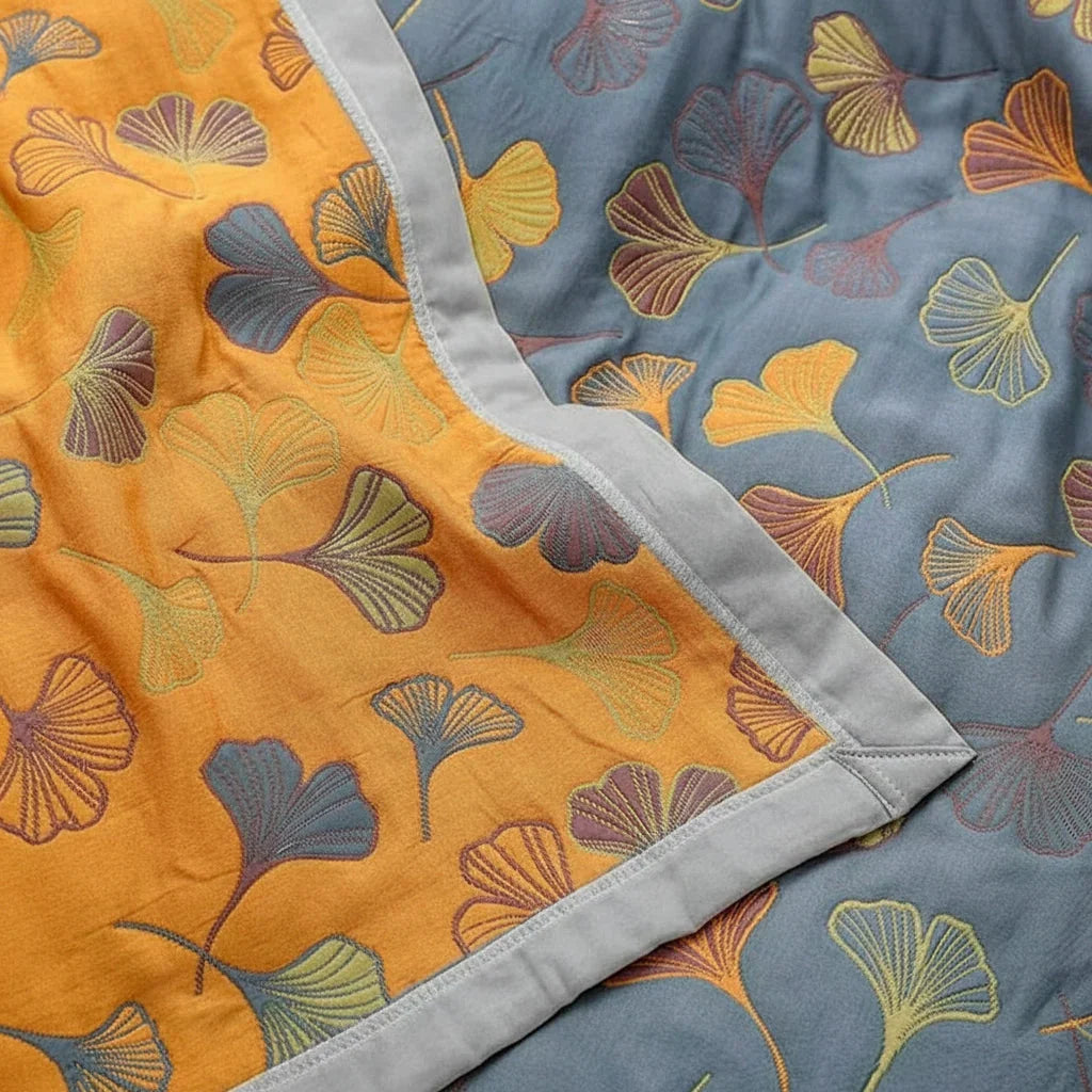 Reversible Jacquard Leaf Throw Blanket with Fringed Edges, 91 x 98 in | Large Reversible Jacquard Leaf Throw | Throw Blankets