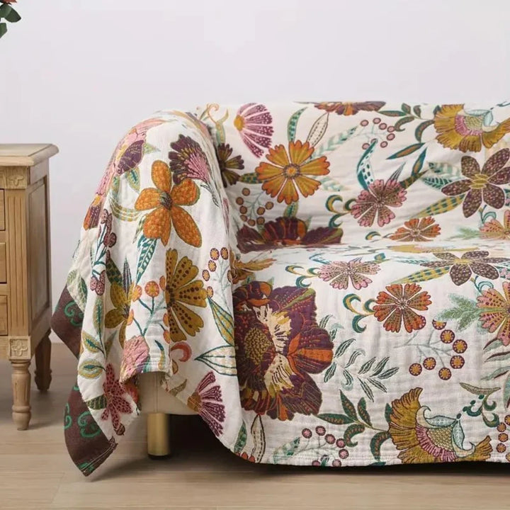 Reversible Woven Cotton Throw Blanket with Mid-Scale Botanical Print | Two Looks, One Cotton Throw | Throw Blankets