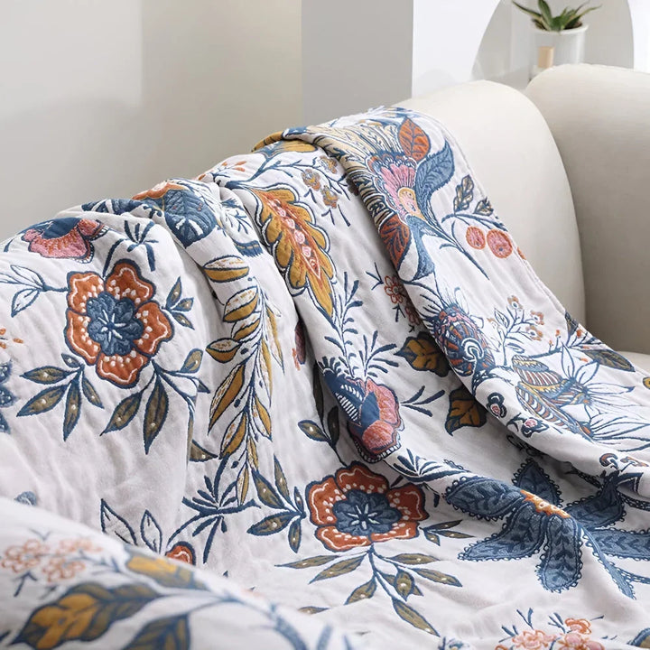 Reversible Woven Floral Throw Blanket with Corner Tassels, Machine Washable | Floral Throw with Corner Tassels | Throw Blankets