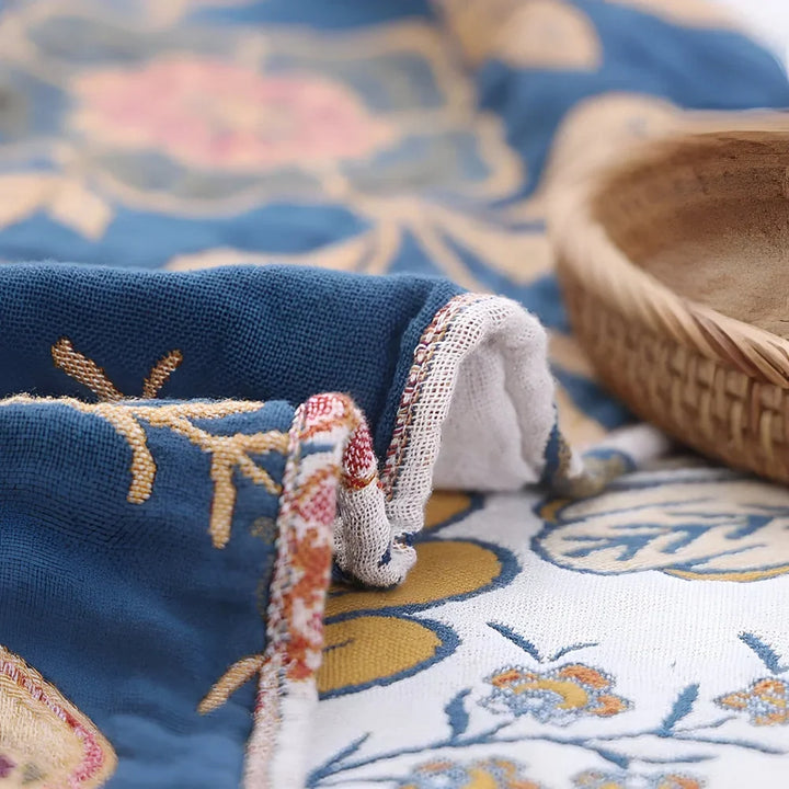 Reversible Woven Floral Throw Blanket with Corner Tassels, Machine Washable | Floral Throw with Corner Tassels | Throw Blankets