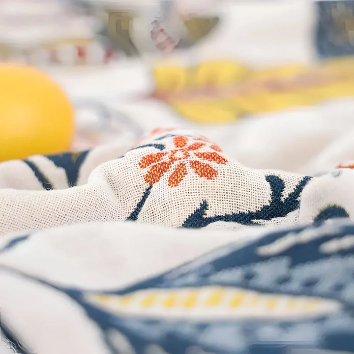 Reversible Woven Floral Throw Blanket with Corner Tassels, Machine Washable | Floral Throw with Corner Tassels | Throw Blankets