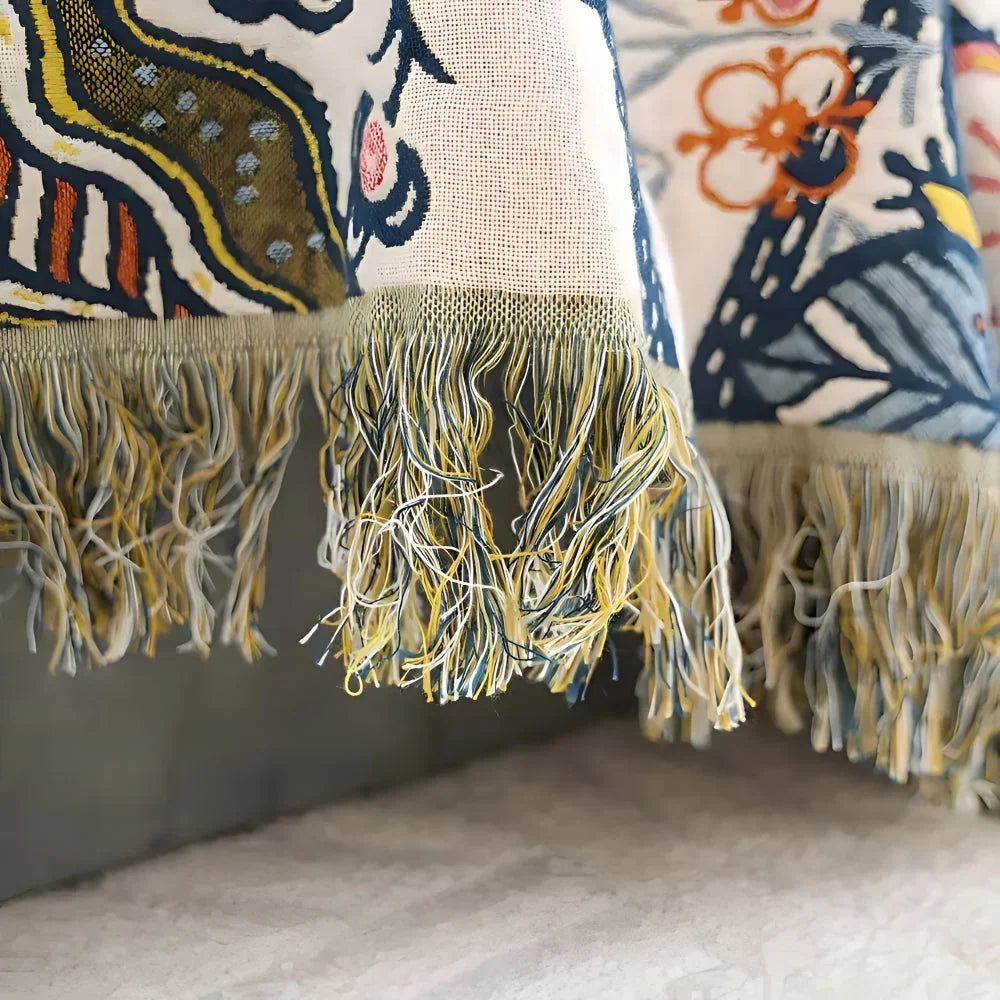 Reversible Woven Floral Throw Blanket with Corner Tassels, Machine Washable | Floral Throw with Corner Tassels | Throw Blankets