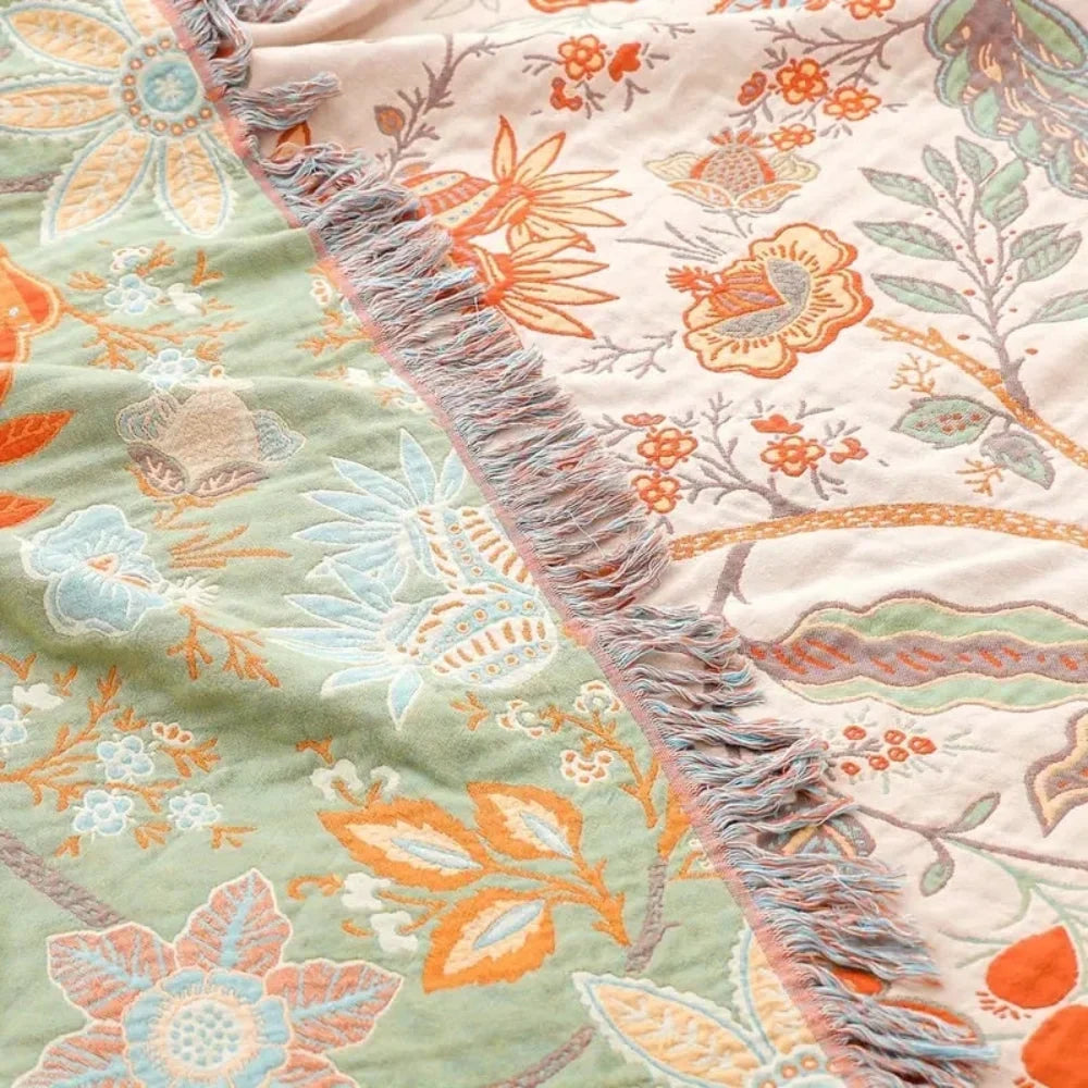 Woven Floral Throw Blanket with Fringe Knotted Into the Weave | Woven Floral Throw That Lasts | Throw Blankets