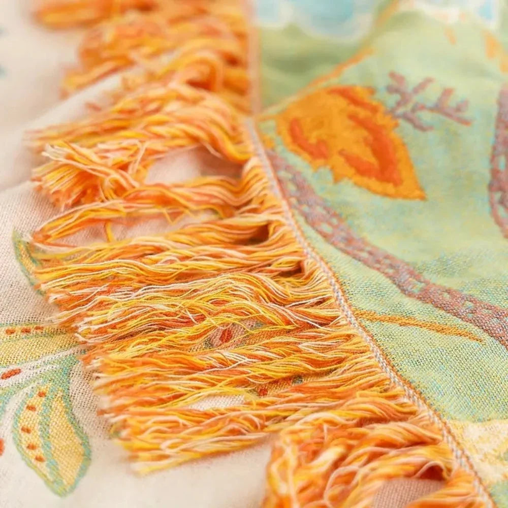 Woven Floral Throw Blanket with Fringe Knotted Into the Weave | Woven Floral Throw That Lasts | Throw Blankets