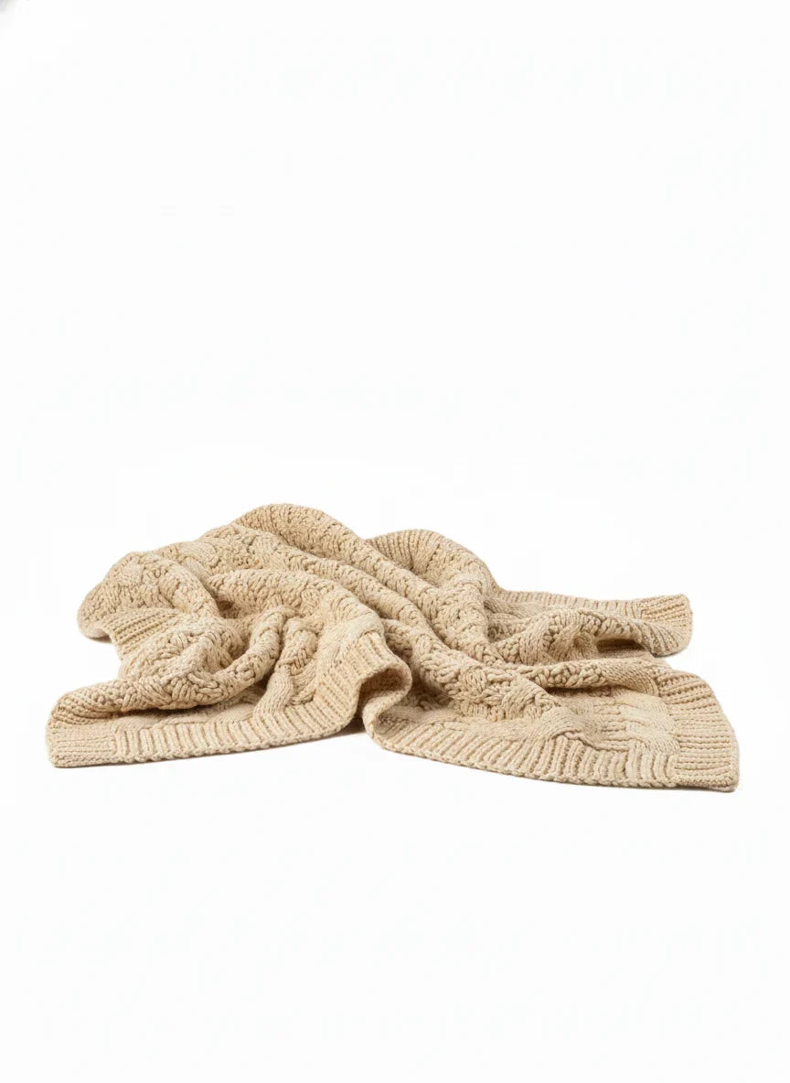 Woven Textured Lightweight Throw Blanket in Cream, Machine Washable | Light Cream Woven Texture | Throw Blankets