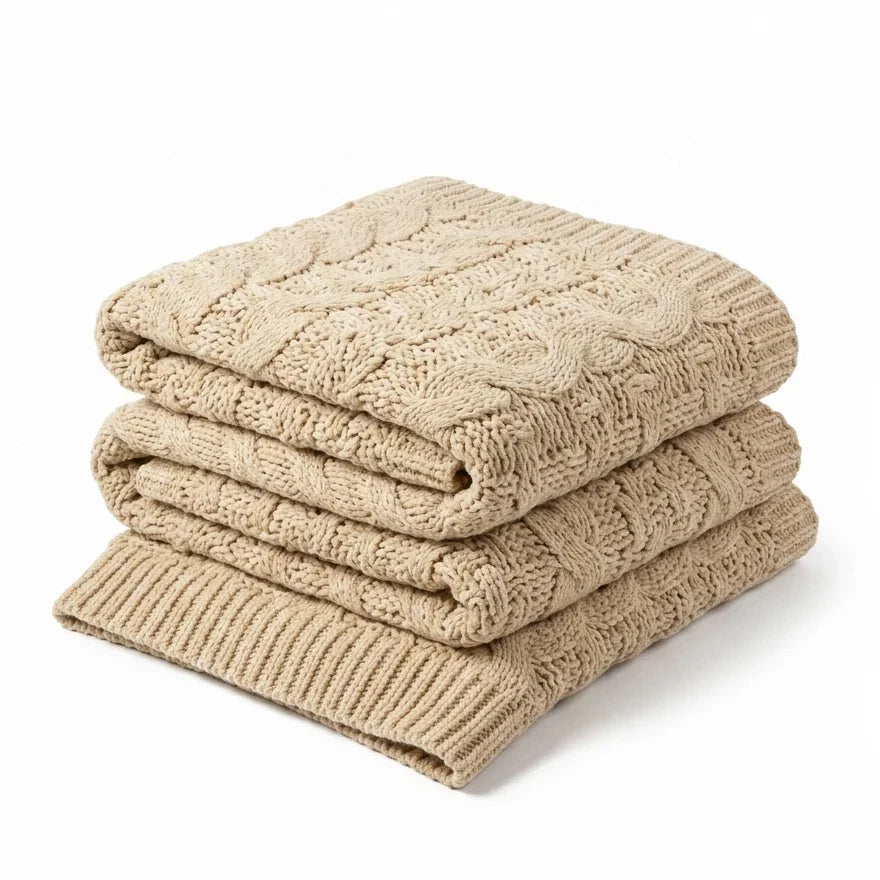 Woven Textured Lightweight Throw Blanket in Cream, Machine Washable | Light Cream Woven Texture | Throw Blankets