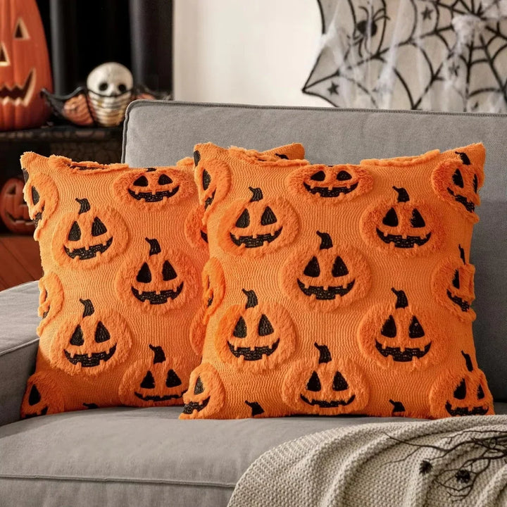 Pumpkin Print Throw Pillow Cover in Machine Washable Microfiber | Seasonal Style for Your Sofa | Pillow Covers