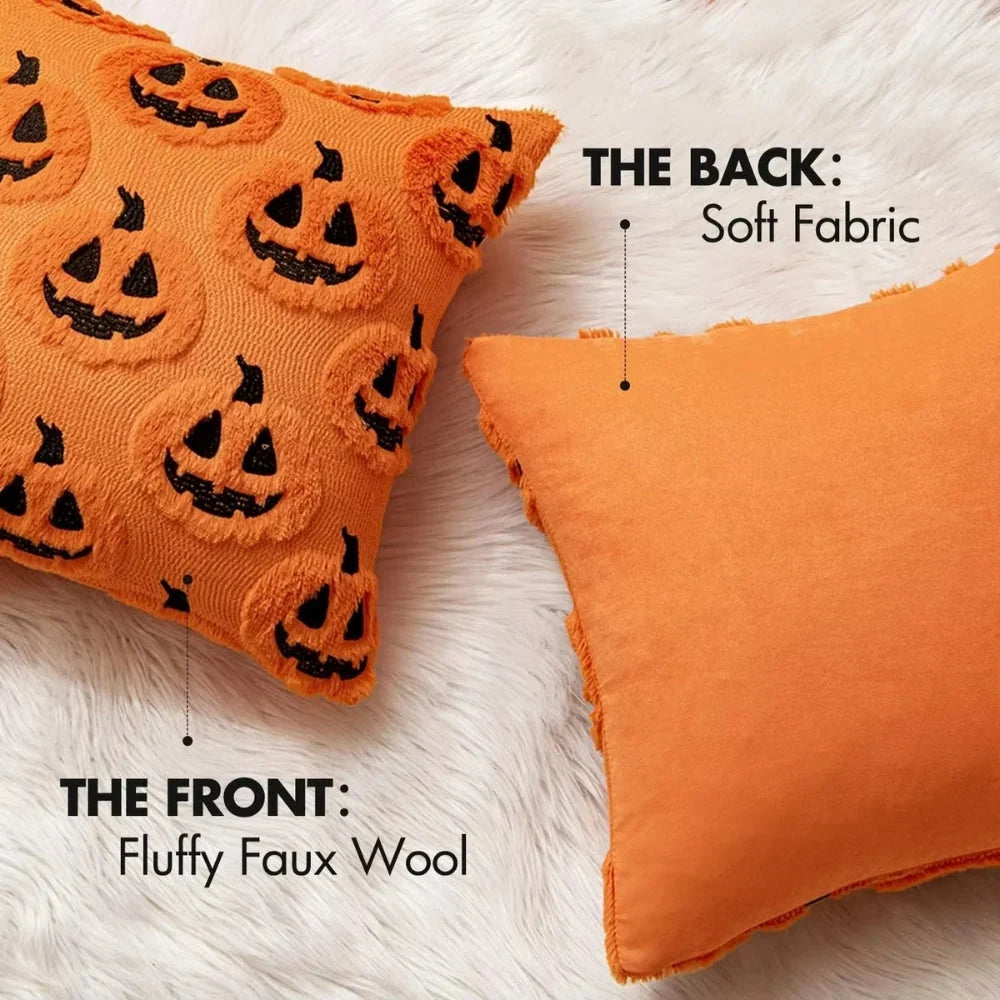 Pumpkin Print Throw Pillow Cover in Machine Washable Microfiber | Seasonal Style for Your Sofa | Pillow Covers