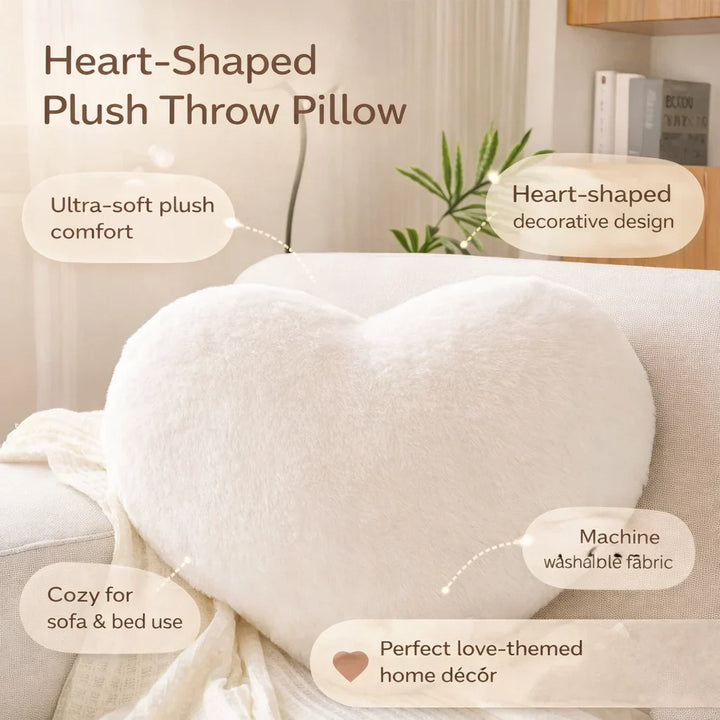 Heart-Shaped Throw Pillow with Deep Plush and Structured Fill | Soft Heart Accent Pillow | Throw Pillows