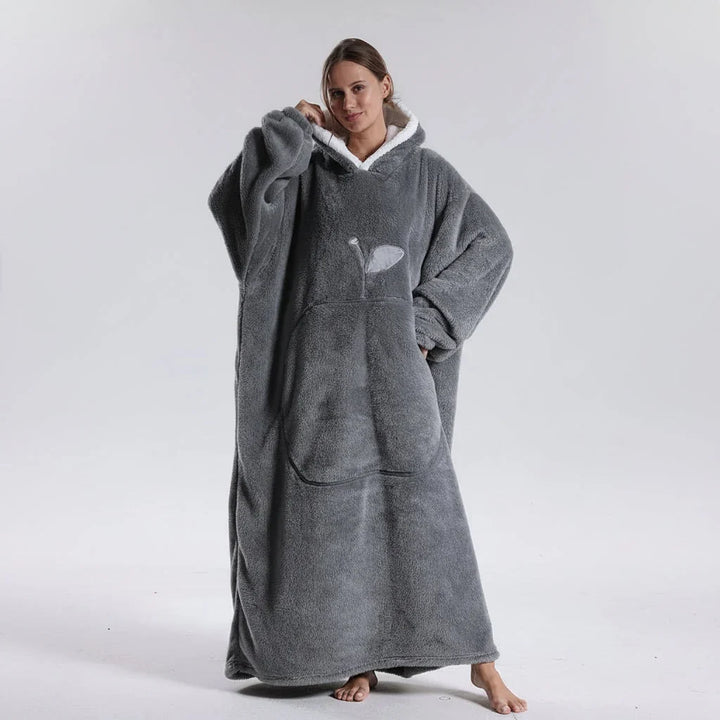 Hooded Wearable Blanket with Sleeves in Double-Brushed Fleece | Stay Covered Without Slipping | Hoodie Blankets