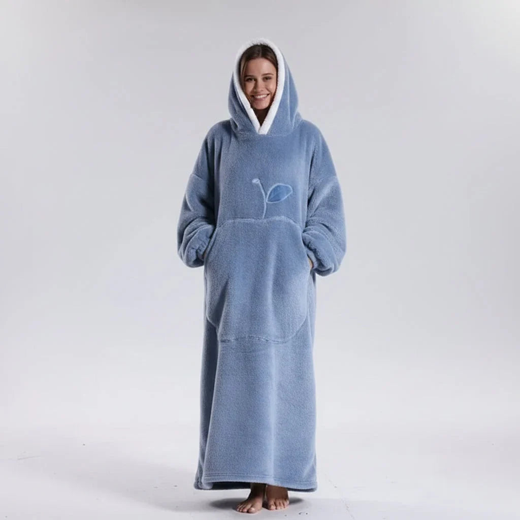 Hooded Wearable Blanket with Sleeves in Double-Brushed Fleece | Stay Covered Without Slipping | Hoodie Blankets