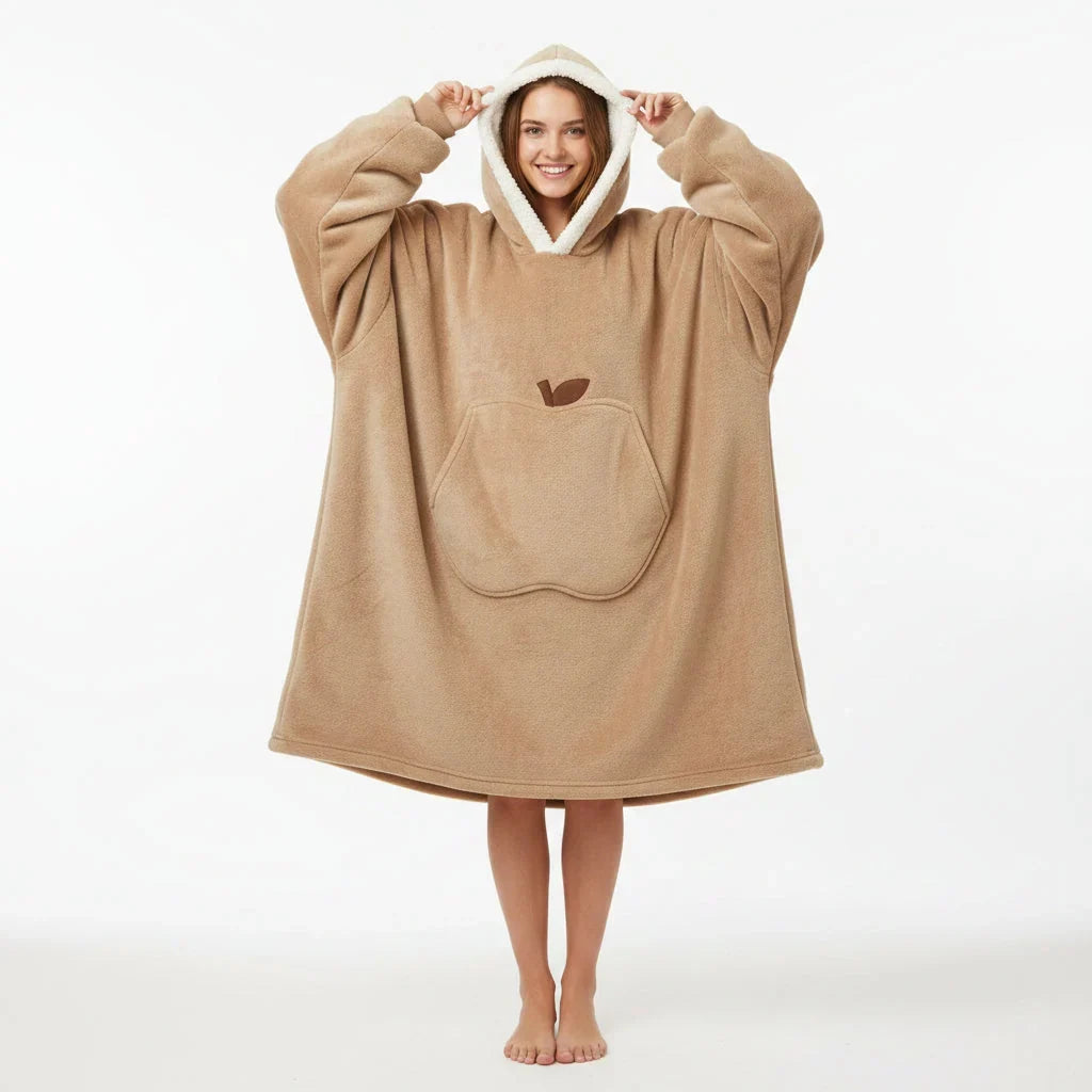 Hooded Wearable Blanket with Sleeves in Double-Brushed Fleece | Stay Covered Without Slipping | Hoodie Blankets