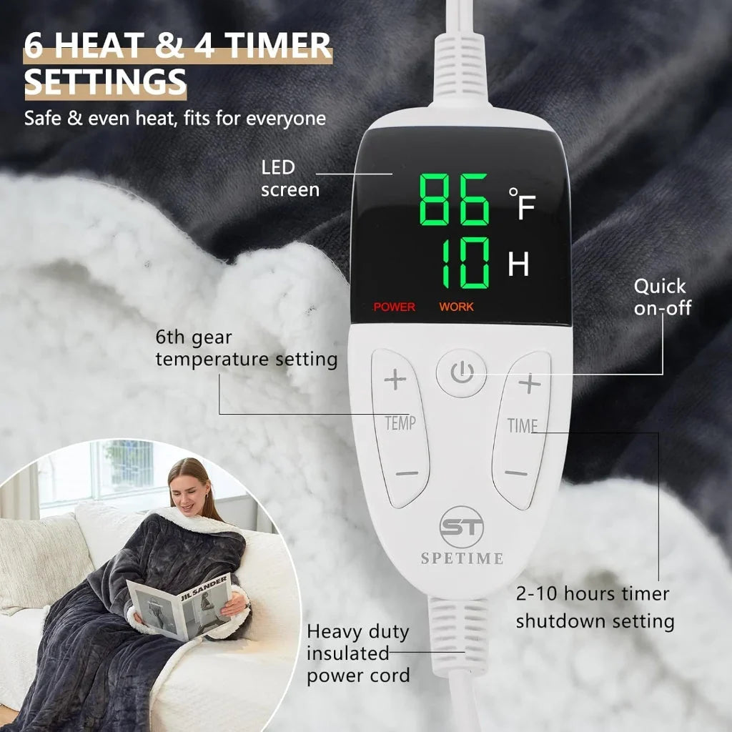 Over-Shoulder Wearable Heated Throw with Adjustable Heat Settings | Adjustable Heat, Wear-Anywhere | Heated Blankets