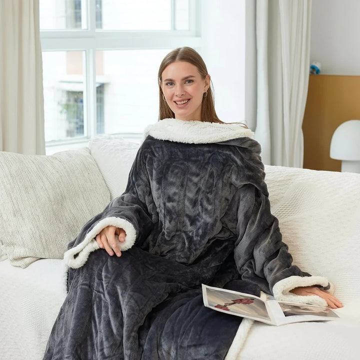 Wearable Heated Throw with Sherpa Fleece Lining and Auto Shut-Off Timer | Heated Throw That Stays on Shoulders | Heated Blankets
