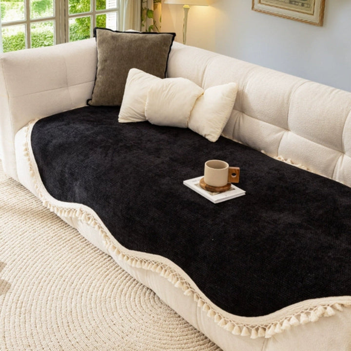 Reversible Woven Chenille Sofa Cover with Tassels, 35in Deep | Two-Sided Chenille for Your Sofa | Sofa Covers