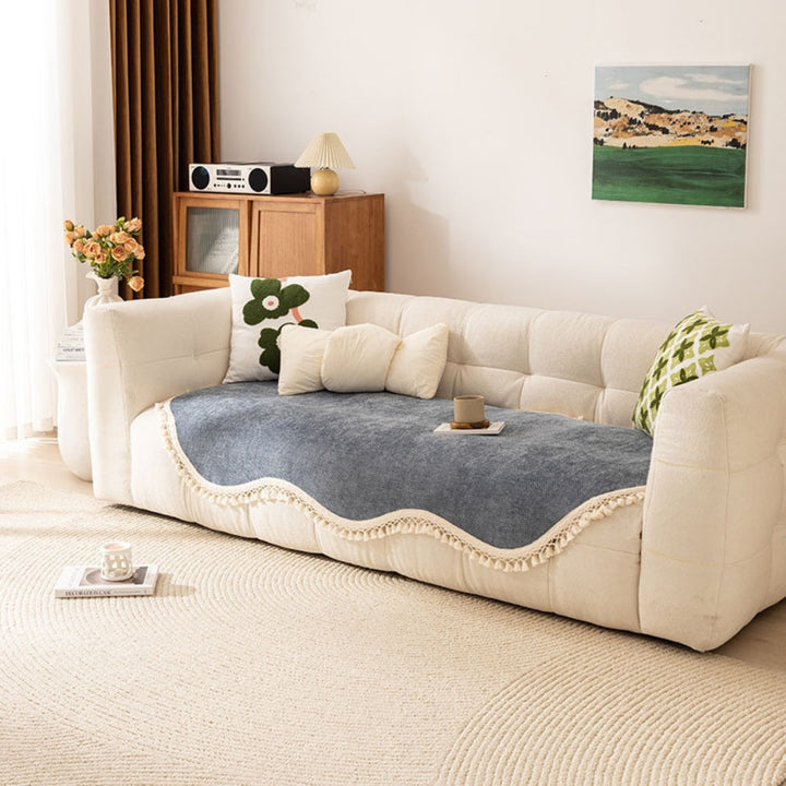 Reversible Woven Chenille Sofa Cover with Tassels, 35in Deep | Two-Sided Chenille for Your Sofa | Sofa Covers