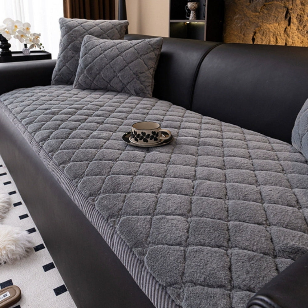 Non-Slip Diamond Stitched Plush Sofa Cover, 27.5in Wide | Diamond Stitching, Plush Padding | Sofa Covers