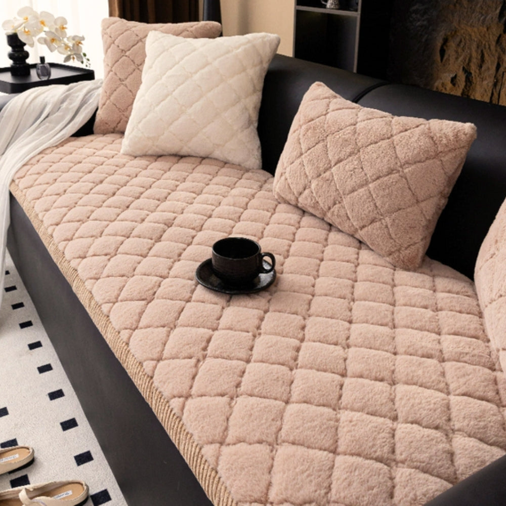 Non-Slip Diamond Stitched Plush Sofa Cover, 27.5in Wide | Diamond Stitching, Plush Padding | Sofa Covers
