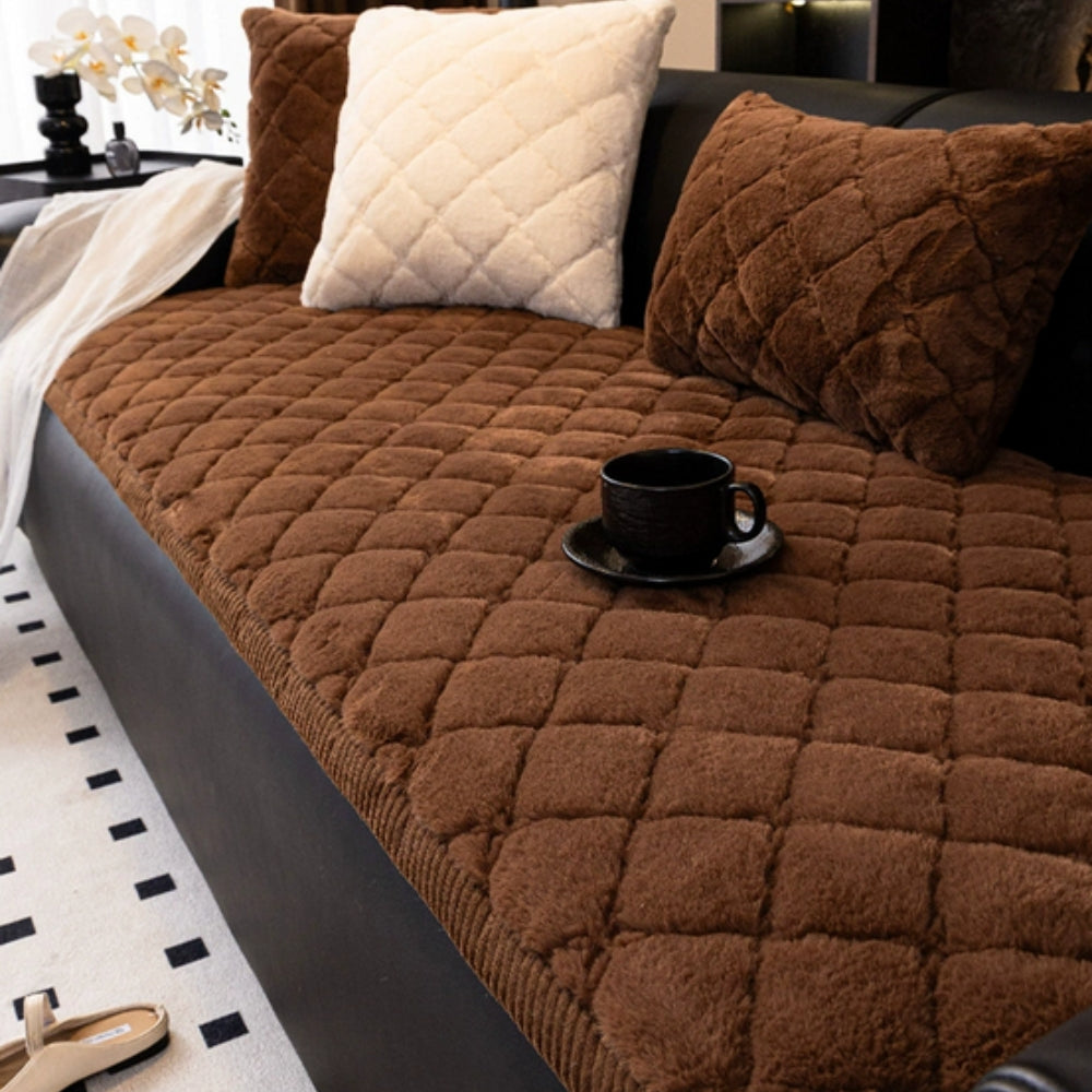 Non-Slip Diamond Stitched Plush Sofa Cover, 27.5in Wide | Diamond Stitching, Plush Padding | Sofa Covers