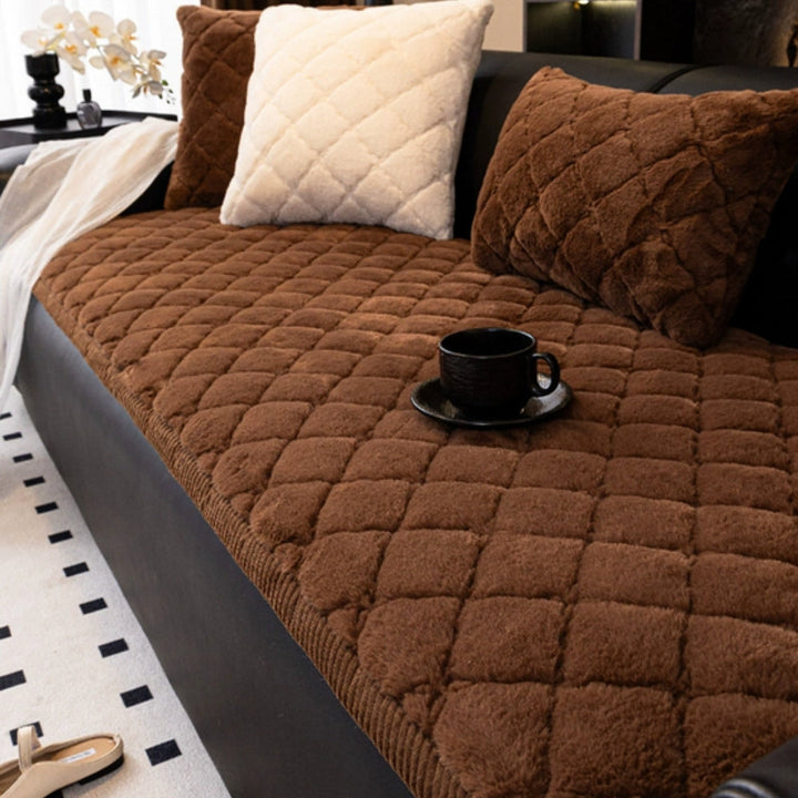 Non-Slip Diamond Stitched Plush Sofa Cover, 27.5in Wide | Diamond Stitching, Plush Padding | Sofa Covers