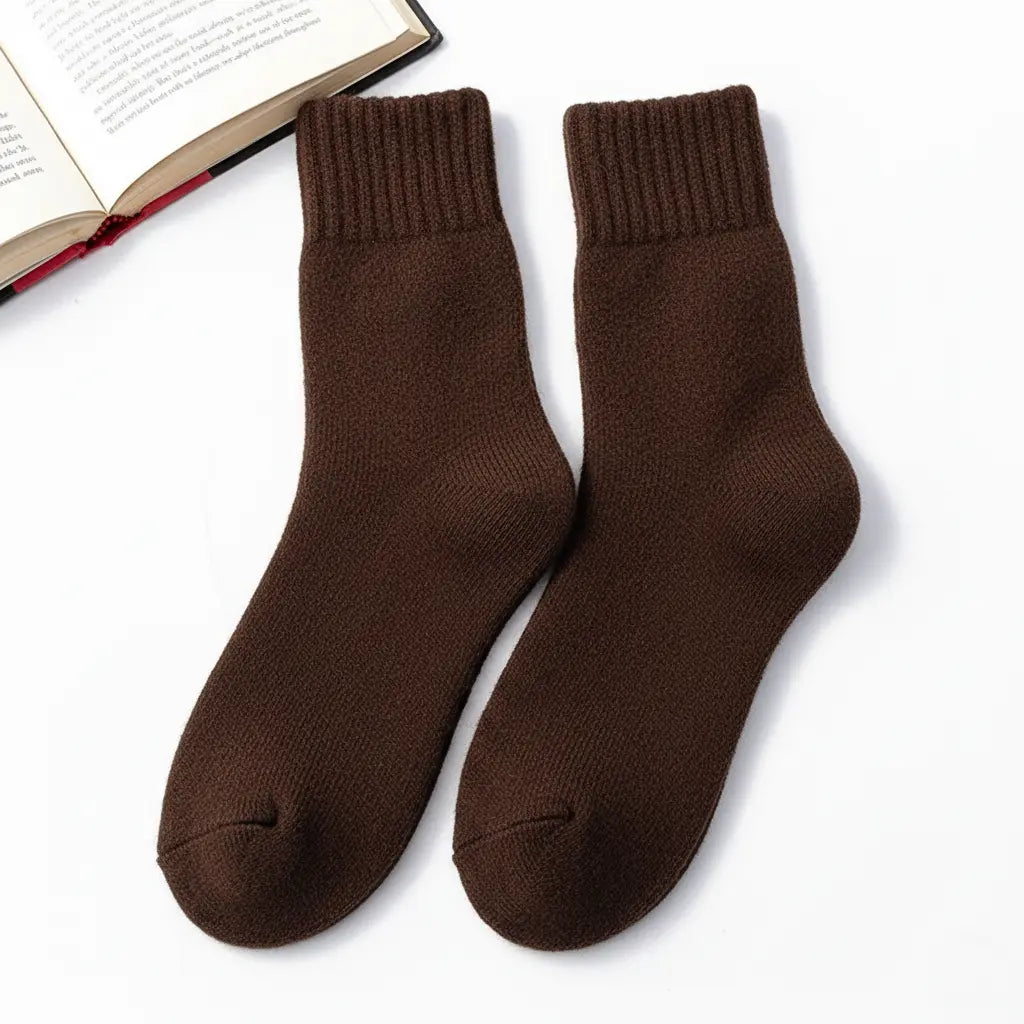 Thick Wool Cashmere Blend Socks with Towel Knit Interior, Unisex Short Length | Cushioned Warmth for Cold Feet | Socks