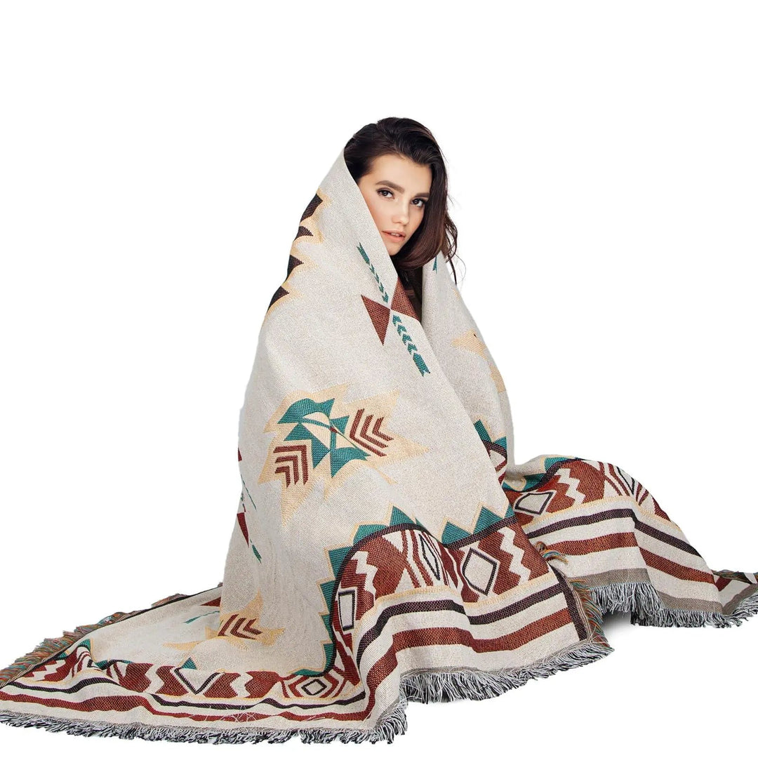 Aztec Boho Woven Throw Blanket with Fringe Edges | Bold Pattern and Cozy Texture | Throw Blankets