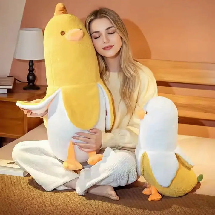 Banana Duck Hugging Plush Pillow, 50cm with Stretchy Fabric | Squishy Banana Duck Pillow | Plush Pillows