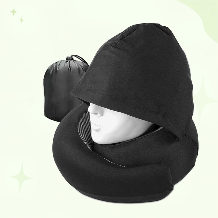 Hooded Memory Foam Travel Neck Pillow with U-Shaped 360 Degree Support | Hooded Privacy and Neck Support | Travel Pillows