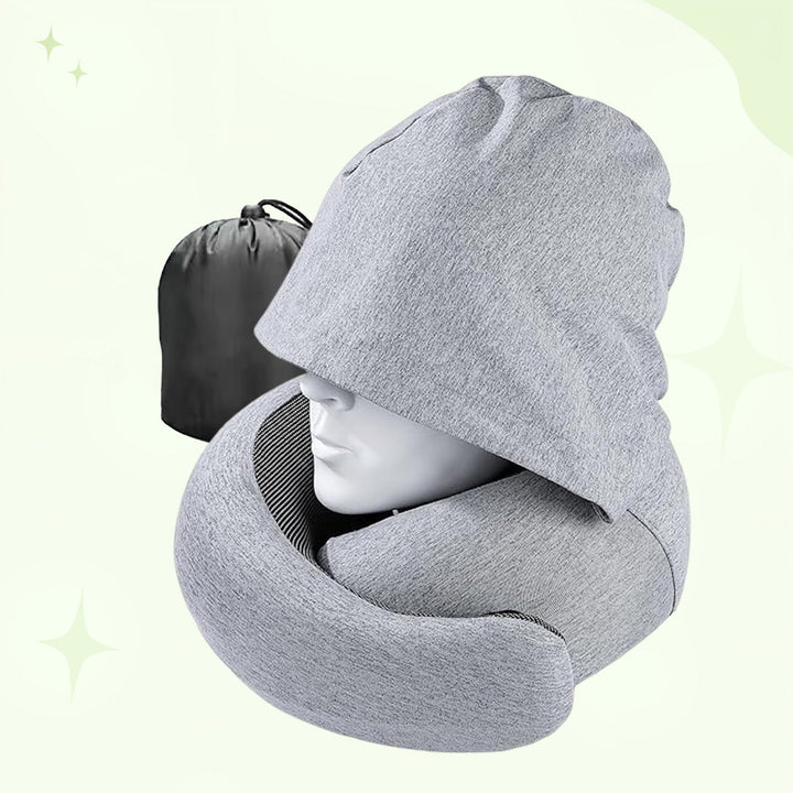 Hooded Memory Foam Travel Neck Pillow with U-Shaped 360 Degree Support | Hooded Privacy and Neck Support | Travel Pillows
